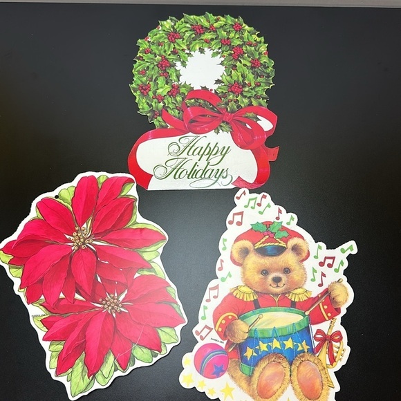 Vtg Eureka USA Velvety Flocked Die Cutout Cardboard Christmas Decor Santa Bears - Picture 13 of 15